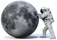 Astronaut Pushing The Moon (Lunar Crater Image)