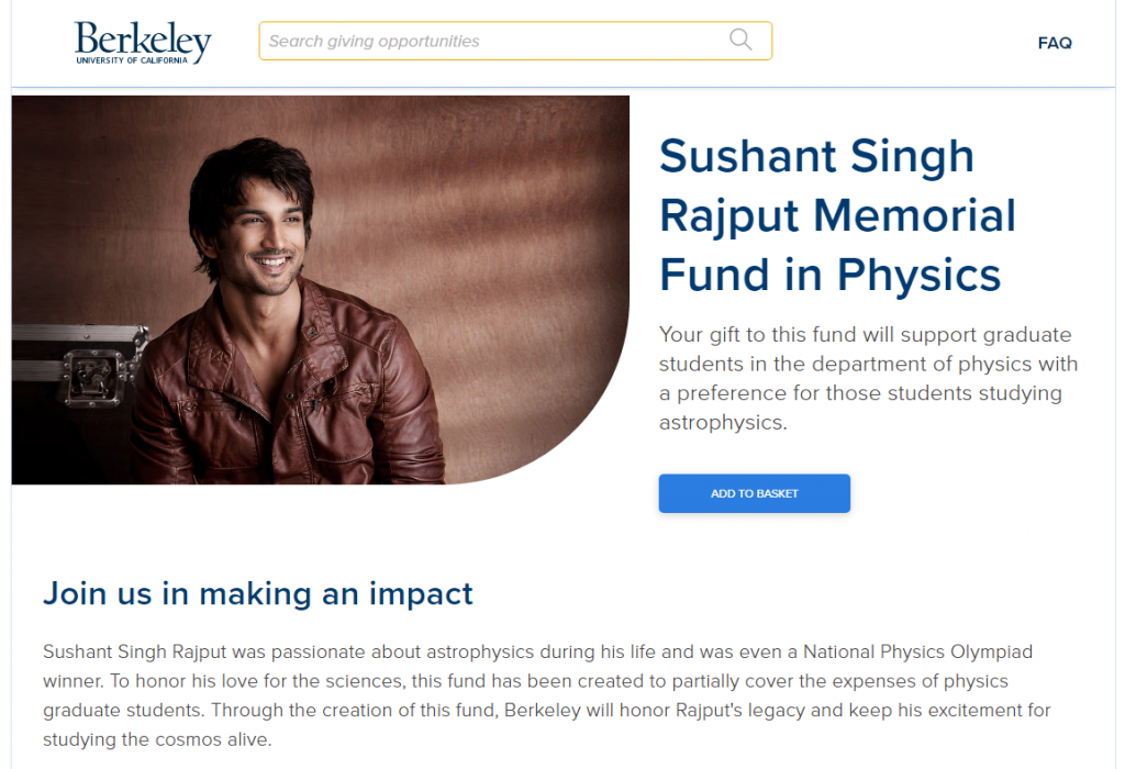 Sushant Singh Rajput Memorial Fund - Cal Physics (Image)